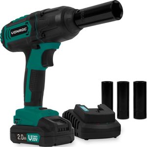 VONROC Accu Slagmoersleutel - 20V - 4 Koppelniveaus - Incl. 2.0Ah Accu en Snellader