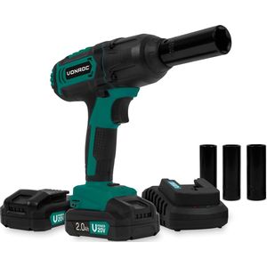 VONROC Accu slagmoersleutel 20V – 4 standen: 100/200/300/400Nm - Incl. 4 moerdoppen – geschikt voor het verwisselen van wielbouten en -moeren - Incl. 2x 2.0Ah Accu’s en snellader