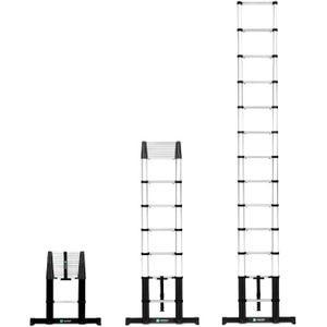 VONROC PRO telescoopladder - 3,80 meter - nieuw model 2023 -goedgekeurd volgens EU - en NL veiligheidsnormen - softclose - ge�ïntegreerde muursteunen en dwarsbalk voor meer grip en veiligheid