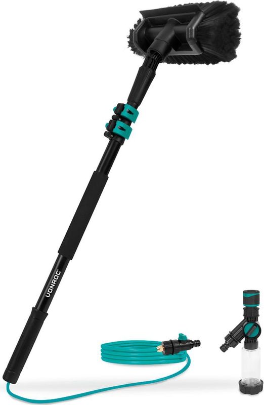 VONROC Telescopische Wasborstel - 1,80m - Incl. Borstelkop, Waterslang, Zeepdispenser