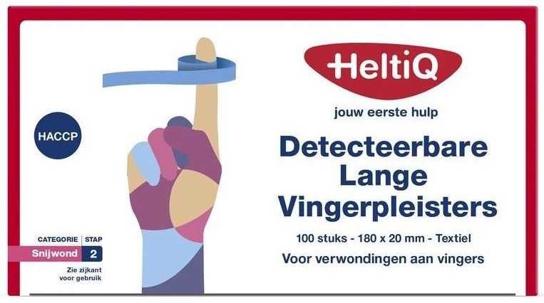 Heltiq - Detecteerbare Lange Vingerpleister - Blauw - PE - 120 x 20 mm