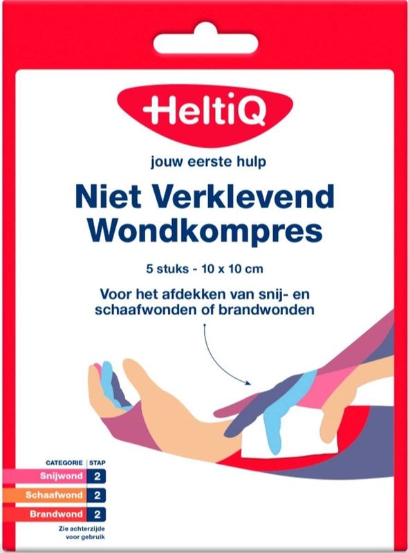 Heltiq wondkompres - Niet verklevend - Steriele gaasjes - 10x10 cm - 5 stuks