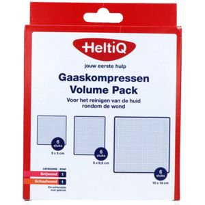 HeltiQ - Gaaskompressen - Steriel - 6 Stuks 5x5cm - 6 Stuks 5x8,5cm - 6 Stuks 10x10cm