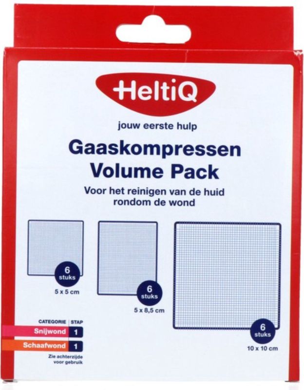 HeltiQ - Gaaskompressen - Steriel - 6 Stuks 5x5cm - 6 Stuks 5x8,5cm - 6 Stuks 10x10cm