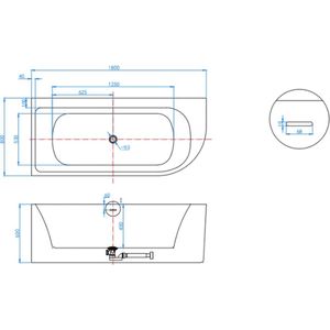 Blinq Cabo halfvrijstaand bad 180x80cm acryl - hoek links - mat wit