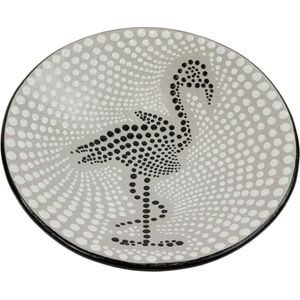 Schaal flamingo stippen S - Terracotta - 19x19x5 cm - Zwart/Grijs - India - Sarana - Fairtrade