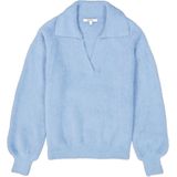 GARCIA - Dames Trui - Blauw - Fluffy Gebreid - V-hals - Lange Mouwen