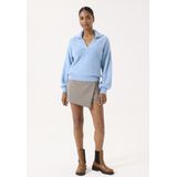 GARCIA - Dames Trui - Blauw - Fluffy Gebreid - V-hals - Lange Mouwen