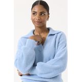 GARCIA - Dames Trui - Blauw - Fluffy Gebreid - V-hals - Lange Mouwen