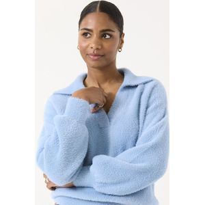 GARCIA - Dames Trui - Blauw - Fluffy Gebreid - V-hals - Lange Mouwen