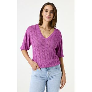 GARCIA - Ajour Trui - Paars - V-hals - 85% Viscose, 15% Polyamide
