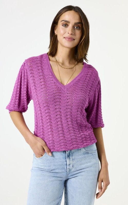 GARCIA - Ajour Trui - Paars - 85% Viscose, 15% Polyamide