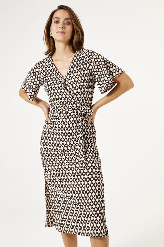 GARCIA - All Over Print Jurk - Wit - Crinkle - Korte Mouwen