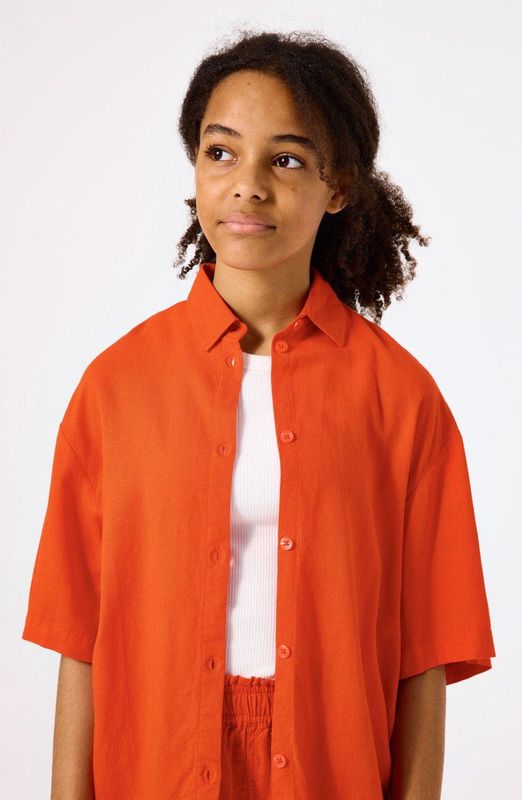 Garcia - Blouse - Katoenen Chambray - Korte Mouwen - Relaxed Fit