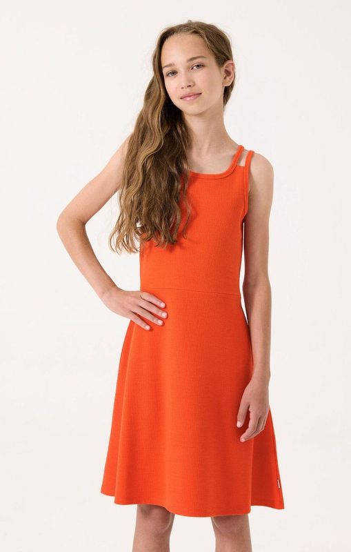 GARCIA - Midi Jurk - Oranje - 100% Recycled Polyester - Lange Mouwen V-hals