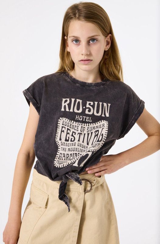 GARCIA - Chest Print T-shirt - Gray - Katoen - Korte Mouwen