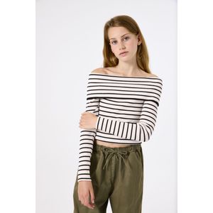 Ribstof - Off-Shoulder Trui - Streeppatroon - Lange Mouwen - Slim Fit - Viscose/Polyamide