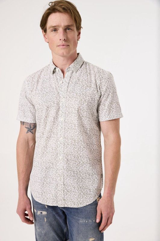GARCIA Overhemd - Wit - Katoen/Linnen - Korte Mouw - All Over Print