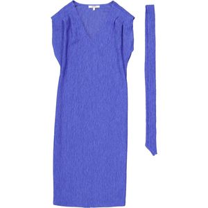 Garcia - Crinkle Midi Jurk - Blauw - 66% Lyocell 32% Polyester 2% Elastaan