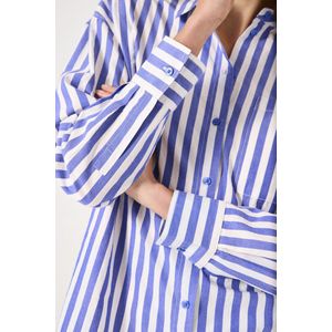 GARCIA - Blouse - Blauw - Katoen - Gestreept met Borstzakje