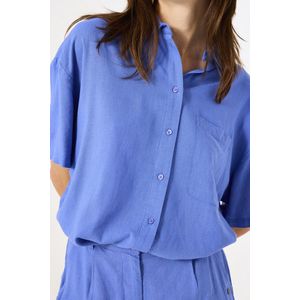 GARCIA - Blouse - Blauw - Katoen - Gestreept met Borstzakje