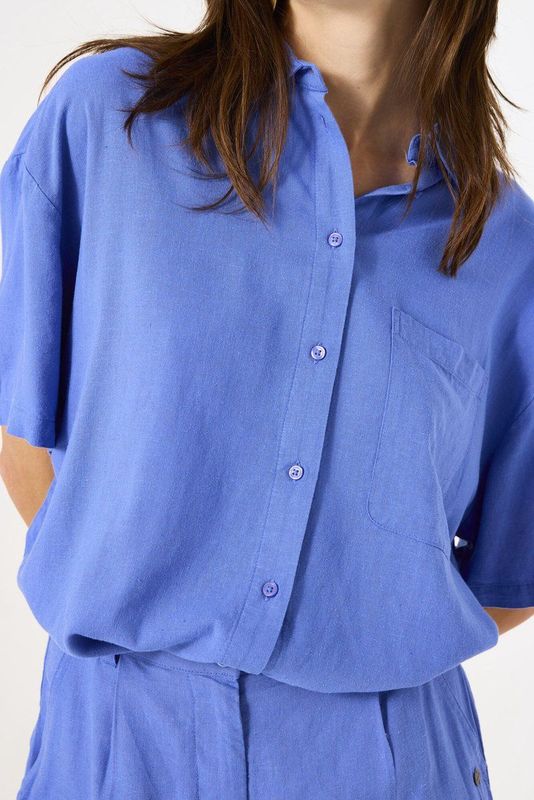 GARCIA - Blouse - Blauw - Katoen - Gestreept met Borstzakje