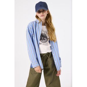 GARCIA - Gestreepte Blouse - Blauw - Poplin Katoen - Lange Mouwen