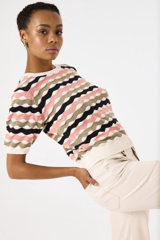 GARCIA Dames Trui - Wit - Katoen - Korte Mouw met Allover Print