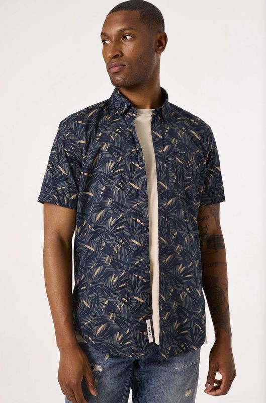 GARCIA - All Over Print Overhemd - Blauw - Katoen