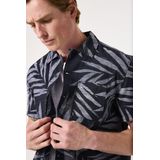 GARCIA Overhemd - Blauw - Katoenen Chambray - Korte Mouwen