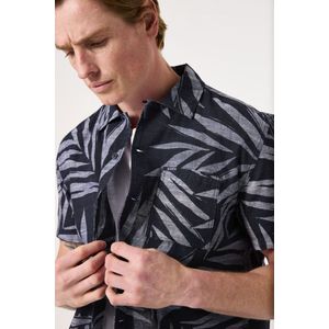 GARCIA Overhemd - Blauw - Katoenen Chambray - Korte Mouwen