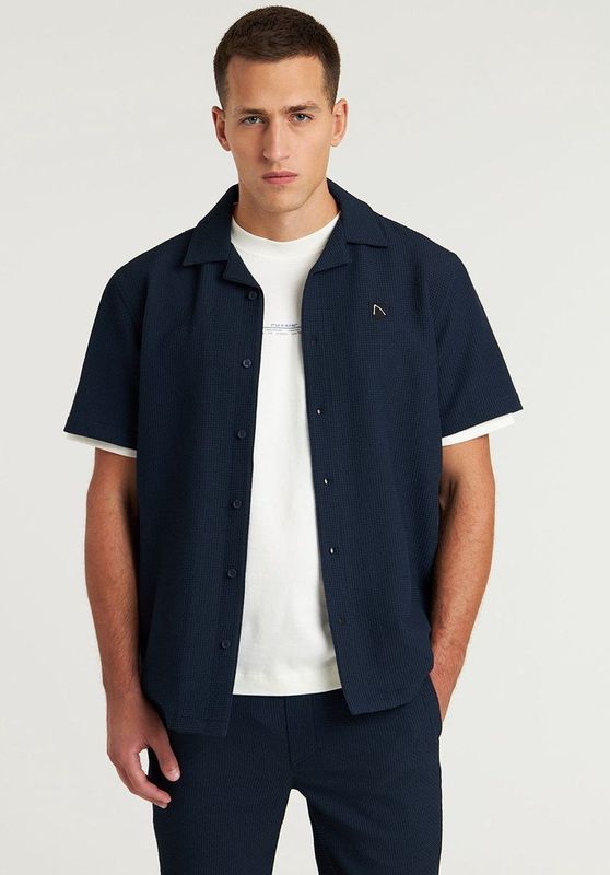 CHASIN' Overshirt Donkerblauw - Korte Mouwen met Textuur