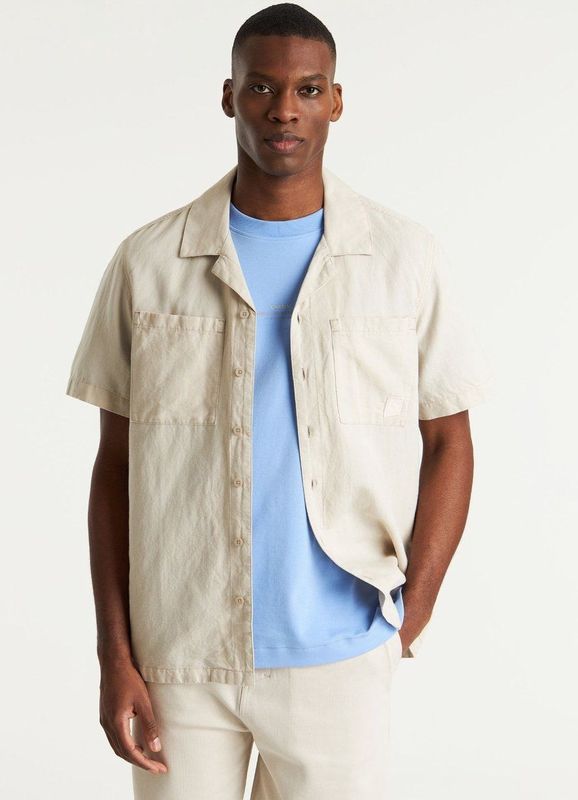 Shirts korte mouw Bizz Linen - Beige - Heren