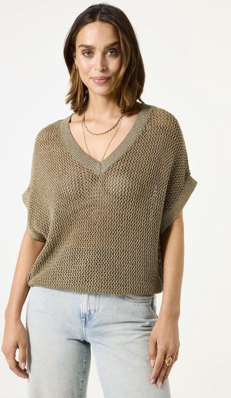 GARCIA - Trui - Groen - V-hals - Korte Mouwen - Regular Fit - 82% Viscose