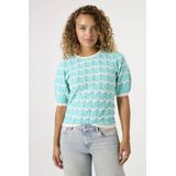 GARCIA Dames Trui - Blauw - Ajour Gebreide Trui met Patroon - Katoen