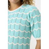 GARCIA Dames Trui - Blauw - Ajour Gebreide Trui met Patroon - Katoen