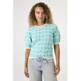 GARCIA Dames Trui - Blauw - Ajour Gebreide Trui met Patroon - Katoen