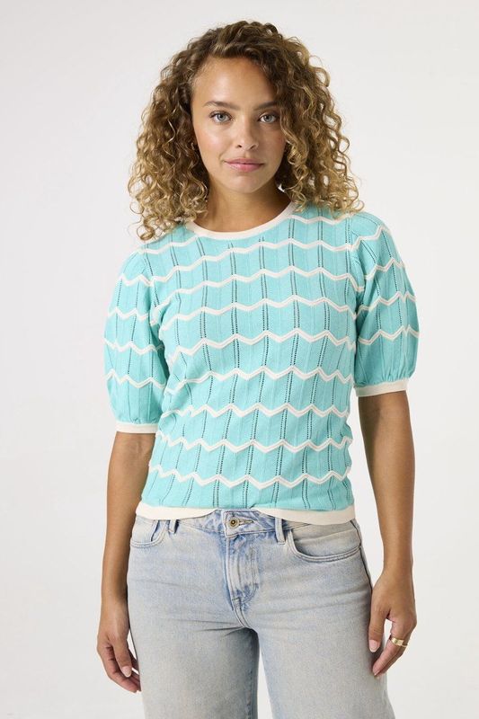 GARCIA Dames Trui - Blauw - Ajour Gebreide Trui met Patroon - Katoen