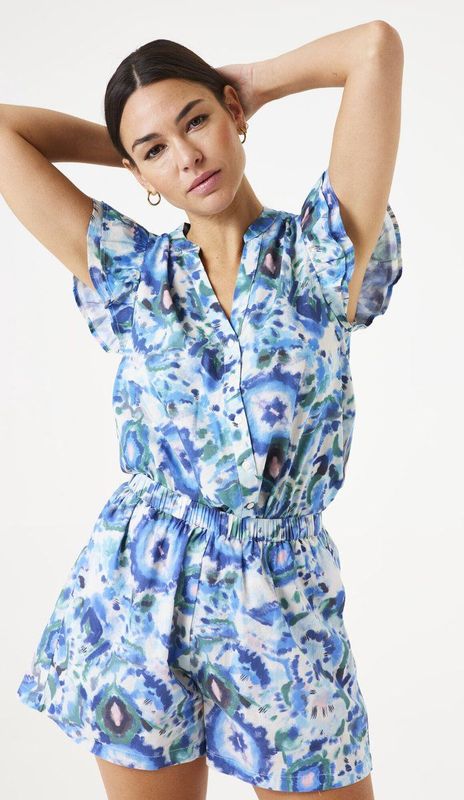 GARCIA - All over print - Blouse - Blauw - Korte Mouwen - 100% Katoen