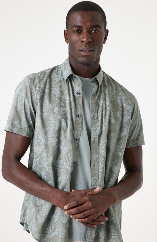 GARCIA - All Over Print Overhemd - Groen - Korte Mouw