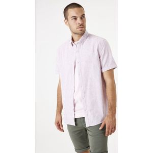GARCIA Overhemd - Roze - Katoen en Linnenmix - Korte Mouwen