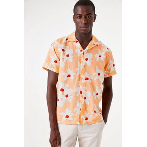 GARCIA Overhemd - Oranje - Katoen en Linnenmix - Korte Mouwen
