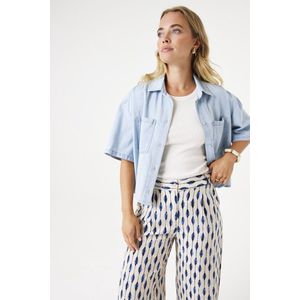 GARCIA - Blouse - Blauw - Denim - Katoen - Korte Mouwen met Borstzakken