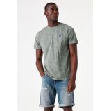 GARCIA - T-shirt - Groen - Katoen en Linnenmix - Met Borstzakje