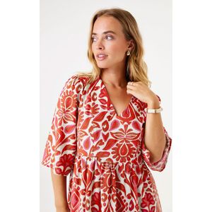 GARCIA - Jurk - Rood - 100% Viscose - Allover Print, 3/4 Mouwen