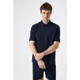 GARCIA Overhemd - Blauw - Korte Mouw - Waffelstructuur - 59% Katoen