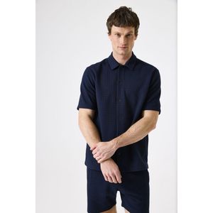 GARCIA Overhemd - Blauw - Korte Mouw - Waffelstructuur - 59% Katoen