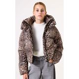 GARCIA - Gewatteerde Pufferjas - Bruin - Imitatie Dons Vulling - Luipaardprint