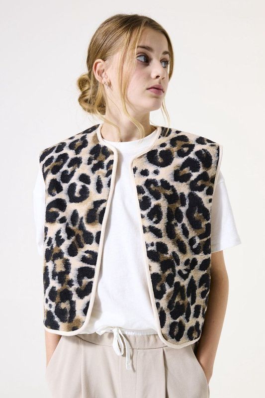 GARCIA - Gilet - Bruin - Leopardprint - 100% Gerecycled Polyester