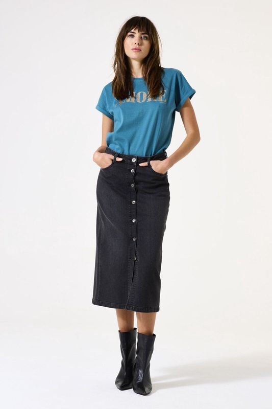 GARCIA - Midi Rok - Zwart - 79% Katoen, 20% Gerecycled Katoen, 1% Elastaan